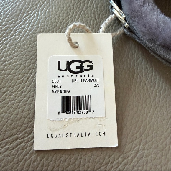 New UGG Grey Earmuffs Shearling Sheepskin Genuine Leather Trim Polyester Fill OS - Picture 11 of 16